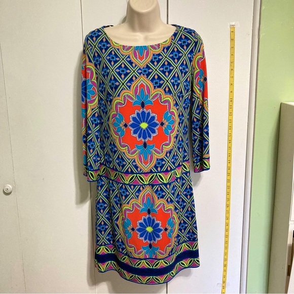 LAUNDRY By Shelli Segal Bohemian Mandala Geometric Dress Women XS - Picture 2 of 14